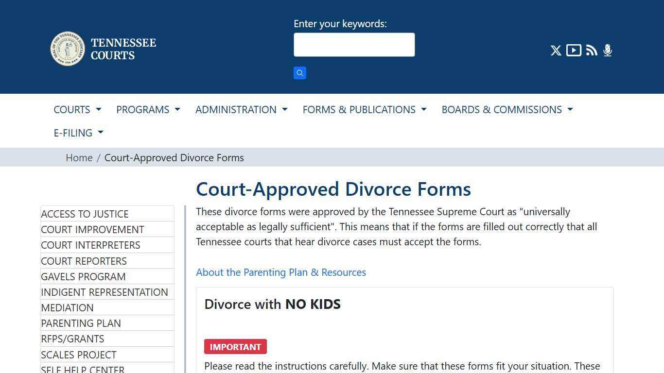 Court-Approved Divorce Forms | Tennessee Administrative Office of the Courts